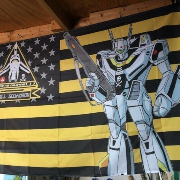 Robotech Macross 5ft Veritech Flag Rick Skull Squadron - Picture 1 of 3
